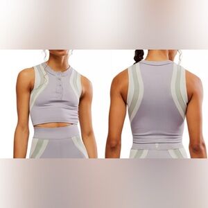 Free People Lavender and Cream Sleeveless Crop Top